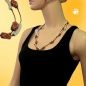 Preview: Halskette Kunststoffperlen elfenbeinfarbig braun Kordel braun 61cm