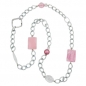 Mobile Preview: Halskette Kunststoffperlen rosa transparent Weitpanzerkette Aluminium hellgrau 95cm