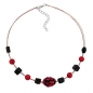 Mobile Preview: Halskette Drahtkette Kieselstein rot-schwarz Kunststoffperlen 45cm