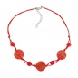 Preview: Halskette 3x Scheibe Kunststoff hellrot-marmoriert Kordel rot 45cm