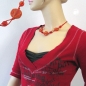 Preview: Halskette 3x Scheibe Kunststoff hellrot-marmoriert Kordel rot 45cm