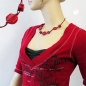 Preview: Halskette 3x Scheibe Kunststoff dunkelrot-marmoriert Kordel weinrot 45cm