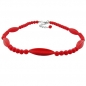Mobile Preview: Halskette Rillenolive und Perle rot Kunststoff Verschluss silberfarbig 42cm, ohne Dekoration