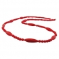 Mobile Preview: Halskette Rillenolive und Perle rot Kunststoff Verschluss silberfarbig 80cm, ohne Dekoration