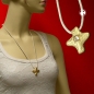 Mobile Preview: Halskette Anhänger Kreuz Metallguss matt-goldfarben Glasstein Kordel beige 70cm