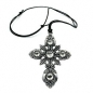 Mobile Preview: Halskette 66x55mm Zinn-Anhänger Kreuz filigran mit 5x Glasstein kristall 110cm
