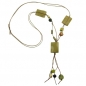 Mobile Preview: Halskette Y-Form 35x25mm 3x Viereck gewellt oliv-glänzend Kordel 90cm