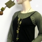 Mobile Preview: Halskette Y-Form 35x25mm 3x Viereck gewellt oliv-glänzend Kordel 90cm
