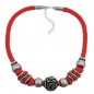 Preview: Halskette Landhaus-Stil Kunststoffperle Rosenperle altsilber Kordel rot 42cm, ohne Dekoration