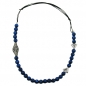 Mobile Preview: Halskette Kunststoff Perlenkette blau altsilber Kordel blau 80cm, ohne Dekoration