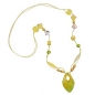 Preview: Halskette Kunststoffperlen Faustkeil gelb-grün glänzend Kordel lindgrün 90cm