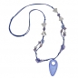 Preview: Halskette Kunststoffperlen blau transparent silberfarben Faustkeil Kordel blau 90cm, ohne Dekoration