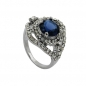 Mobile Preview: Ring, blauer Glasstein, rhodiniert, ohne Dekoration