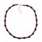 Preview: Halskette Kunststoffperlen schwarz-glänzend und rot-metallic matt 50cm, ohne Dekoration