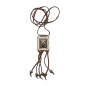 Mobile Preview: Halskette Kunststoff Viereck elfenbein-altmessingfarben Velourband dunkelbraun 100cm, ohne Dekoration