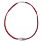 Preview: Halskette Kunststoffperle Rillenolive chromfarben glänzend Velourband rot 42cm, ohne Dekoration