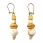 Mobile Preview: Ohrhaken Ohrringe Ohrhänger 48x8mm Perlen natur-marmoriert und high-goldfarben Kunststoff