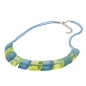 Mobile Preview: Halskette Schrägperle Kunststoff türkis-grün Kordel hellblau 45cm, ohne Dekoration