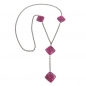 Mobile Preview: Halskette Kunststoffperlen Viereck pink-marmoriert Ankerkette Eloxal grau 95cm, ohne Dekoration