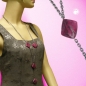 Mobile Preview: Halskette Kunststoffperlen Viereck pink-marmoriert Ankerkette Eloxal grau 95cm