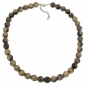 Preview: Halskette, Perlen 12mm oliv-schwarz-marmor