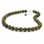 Preview: Halskette 12mm Kunststoffperlen Barockperlen olivgrün-schwarz-marmoriert 50cm, ohne Dekoration