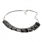 Preview: Halskette Schrägperle Kunststoff silbergrau-marmoriert-matt Kordel hellgrau 45cm, ohne Dekoration
