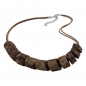 Mobile Preview: Halskette Schrägperle Kunststoff dunkelbraun-marmoriert Kordel hellbraun 45cm, ohne Dekoration