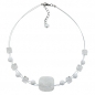 Mobile Preview: Halskette Drahtkette flaches Viereck weiß-transparent-marmoriert Kunststoffperlen 42cm