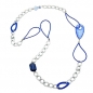 Mobile Preview: Halskette Kunststoffperlen blau-transparent Weitpanzerkette Aluminium hellgrau 100cm