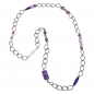 Preview: Halskette Kunststoffperlen lila kristall altsilberfarben Weitpanzerkette Aluminium dunkelgrau 95cm, ohne Dekoration