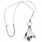 Mobile Preview: Kette Ring Aluminium hellgrau Perlen silberfarben blau Kordel schwarz 80cm, ohne Dekoration