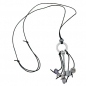 Preview: Halskette Ring Aluminium hellgrau Perlen altsilberfarben grau Kordel schwarz 80cm, ohne Dekoration