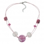 Preview: Halskette 30x11mm Kunststoffperle Scheibe rosa-seidig weiß Kordel rosa 50cm