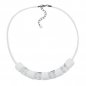 Preview: Halskette Schrägperle weiß und kristallklar Kunststoffperlen mit Silikonschnur weiß 45cm, ohne Dekoration
