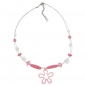 Mobile Preview: Halskette Drahtkette mit Glas- und Kunststoffperlen rosa-transparent mit rosa Blume 45cm