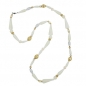 Preview: Halskette Kunststoffperlen cremefarben goldfarben extra lang 110cm, ohne Dekoration