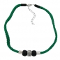 Preview: Halskette Kunststoffperlen schwarz-matt chromfarben Kordel grün 45cm, ohne Dekoration