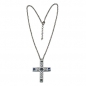 Preview: Halskette 65x50mm Kreuz Metallguss silber-matt blau-türkis Erbskette 45cm, ohne Dekoration