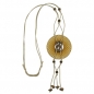 Mobile Preview: Halskette 77mm Kunststoffanhänger Lochring beige-oliv altmessing Kordel grau 90cm, ohne Dekoration