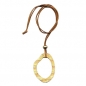 Mobile Preview: Halskette 75x55mm Baumring Kunststoff orange-gelb Lederband natur 90cm, ohne Dekoration