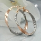 Mobile Preview: Creolen Ohrringe Ohrring 26x21mm oval bicolor rhodiniert diamantiert 9Kt Rotgold