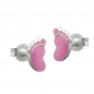 Preview: Stecker 7x4mm Kinderohrring Fuß rosa lackiert Silber 925, ohne Dekoration