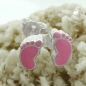 Preview: Stecker 7x4mm Kinderohrring Fuß rosa lackiert Silber 925
