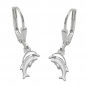 Preview: Ohrbrisuren Ohrhänger Ohrringe 25x11mm Delfinpaar matt-glänzend Silber 925