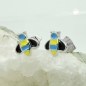 Preview: Ohrstecker Ohrring 8x8mm Bienen blau-gelb-schwarz emailliert Silber 925