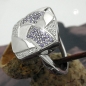 Preview: Ring 16x16mm mit Zirkonias lila-weiß matt-glänzend rhodiniert Silber 925 Ringgröße 60