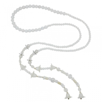 Halskette zum Knoten weiß mit Blütenperle Kunststoff wachsweiß offen 130cm