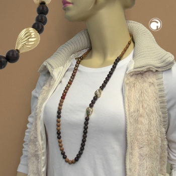 Halskette Perlenkette Kunststoff Holzperle braun-schildpatt-horn 90cm