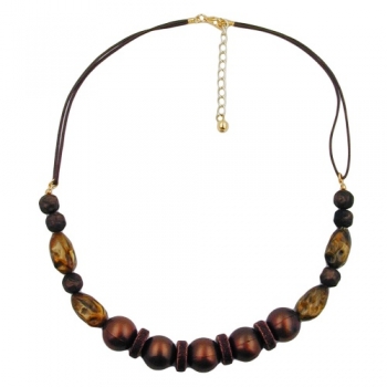 Halskette Kunststoffperlen perlmutt braun seidig glänzend mit Kordel braun 50cm, ohne Dekoration